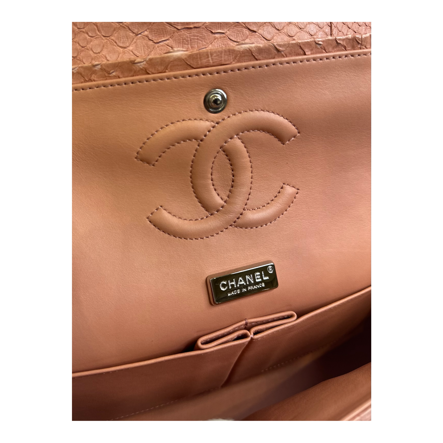GLM-Pink Python Medium Double Flap Handbag