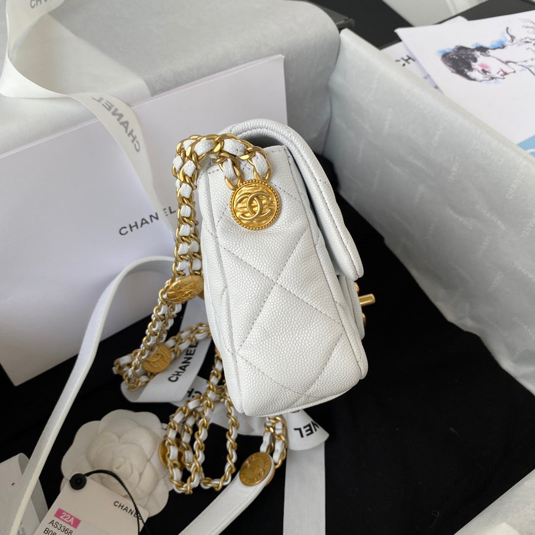 CHLMini GlamIap Bag With Top Handle Gold Hardware White For Women Handbags, Shoulder Bags 7.9in/20cm AS2431Ã‚Â 