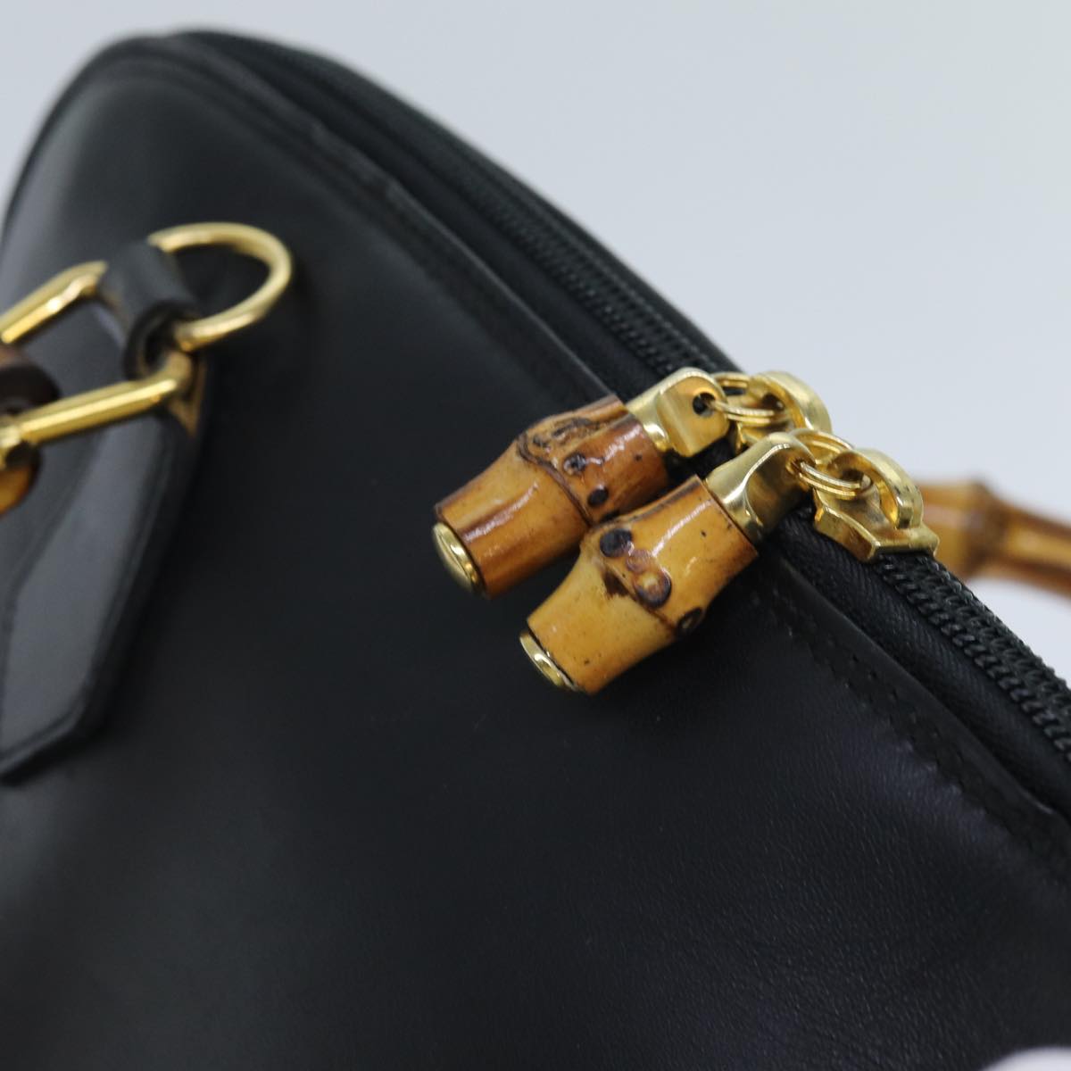 GUCCI Bamboo Hand Bag Leather 2way Black 71310