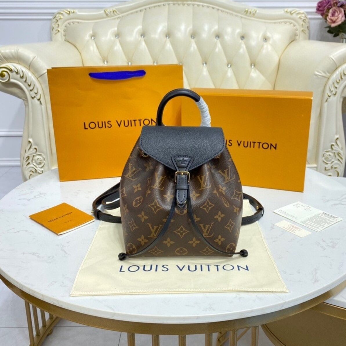 LV Montsouris GLAMI Backpack Monogram Canvas Black For Women, WoBackpack 7.9in/20cm LV M45516