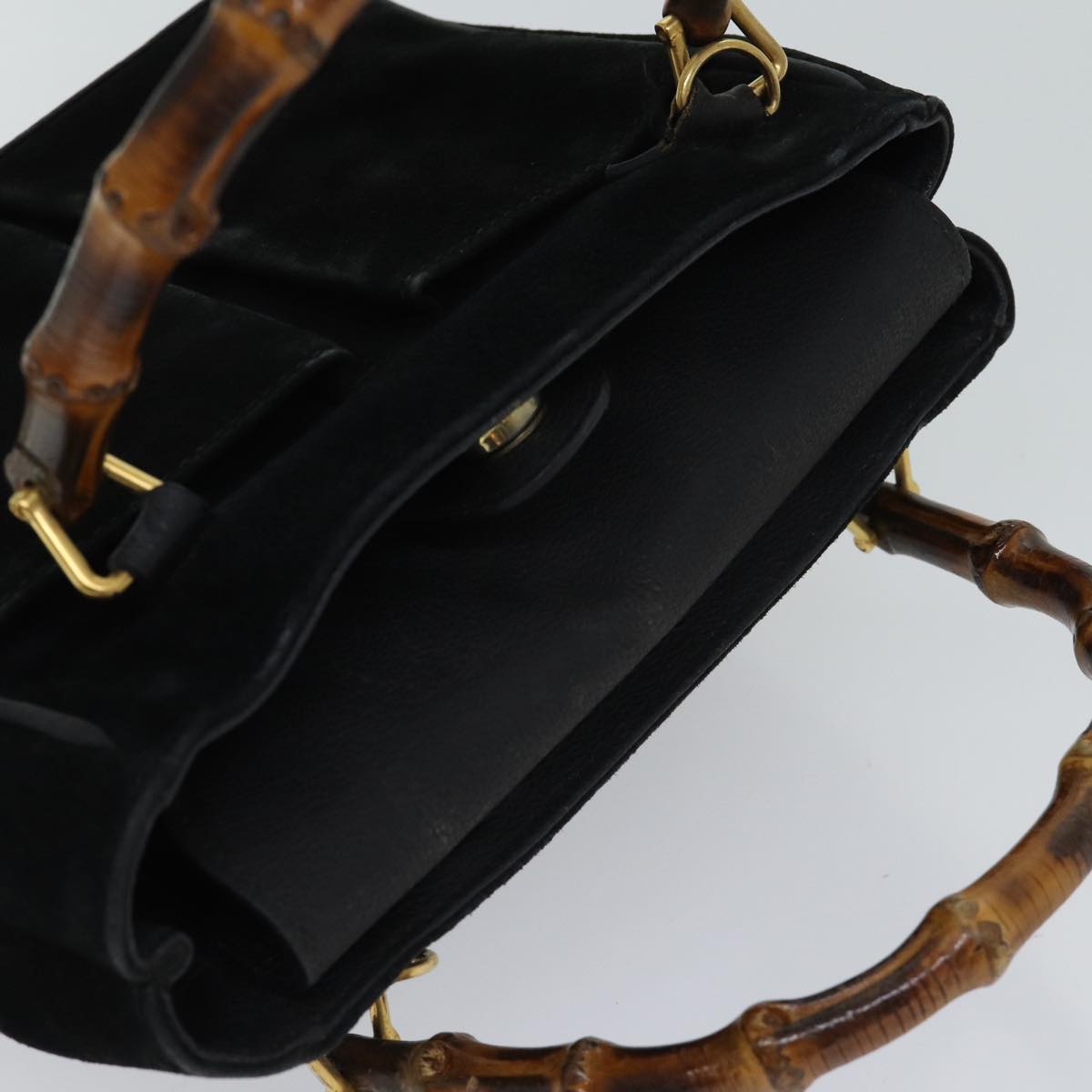 GUCCI Bamboo Hand Bag Suede 2way Black 000 122 0316 71504
