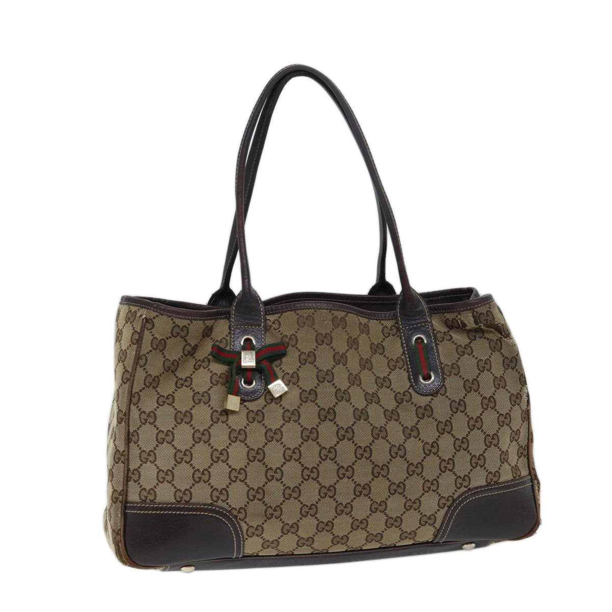 GUCCI GG Canvas Web Sherry Line Tote Bag Beige Red Green 163805 71522