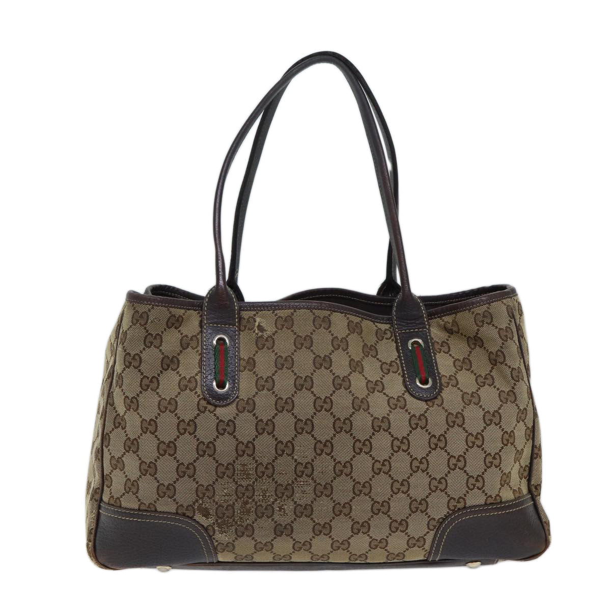 GUCCI GG Canvas Web Sherry Line Tote Bag Beige Red Green 163805 71522
