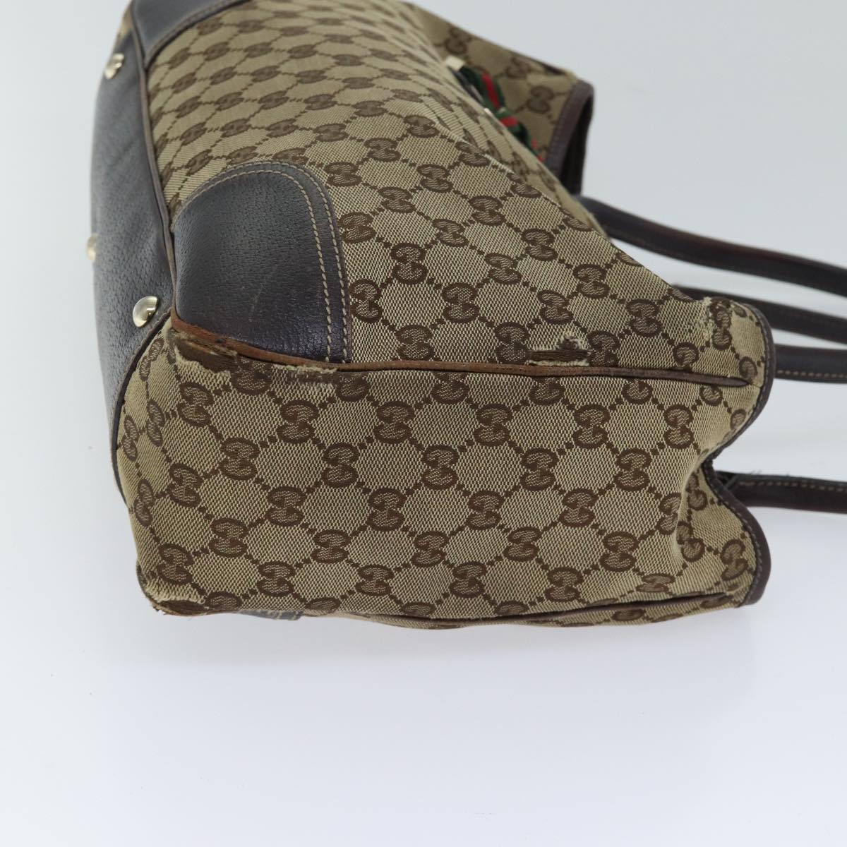 GUCCI GG Canvas Web Sherry Line Tote Bag Beige Red Green 163805 71522