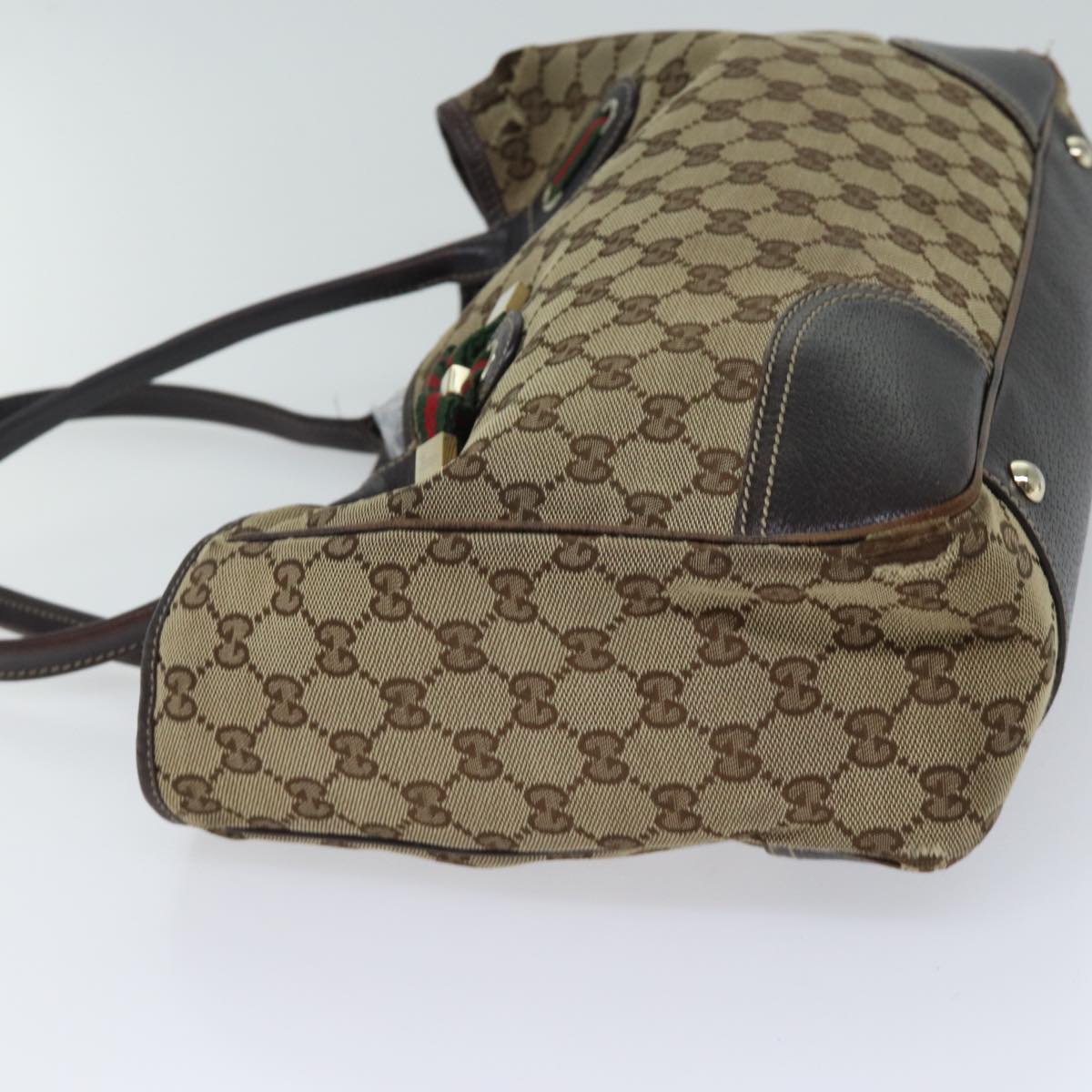 GUCCI GG Canvas Web Sherry Line Tote Bag Beige Red Green 163805 71522