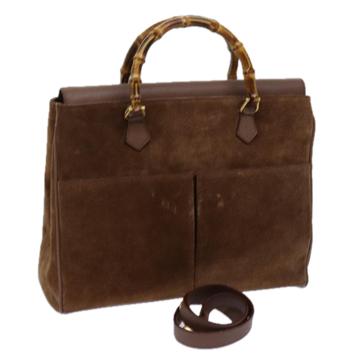 GUCCI Bamboo Hand Bag Suede 2way Brown 002 123 0322 71588