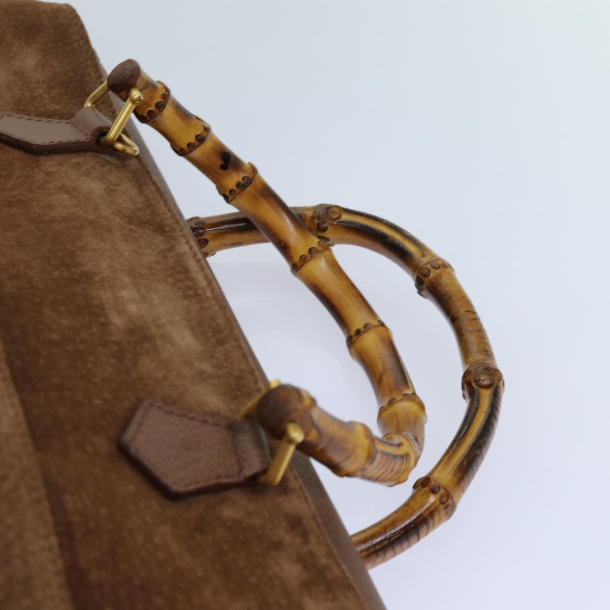 GUCCI Bamboo Hand Bag Suede 2way Brown 002 123 0322 71588