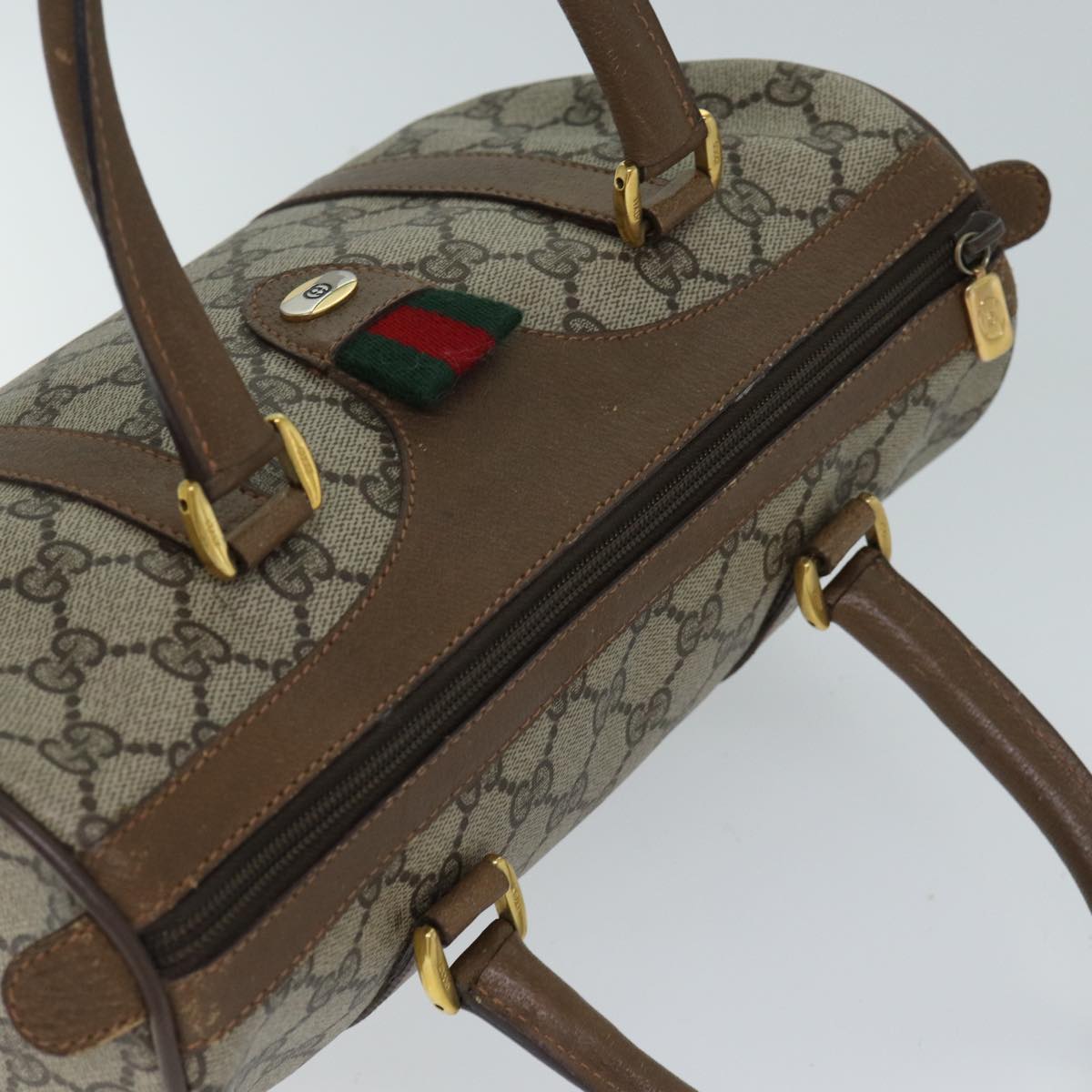 GUCCI GG Supreme Web Sherry Line Hand Bag PVC Beige Red 39 02 006 71780