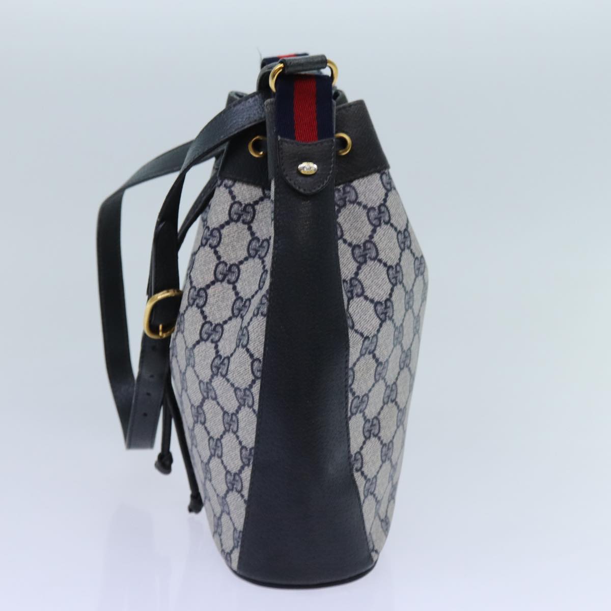 GUCCI GG Supreme Sherry Line Shoulder Bag PVC Navy Red 41 02 034 71786
