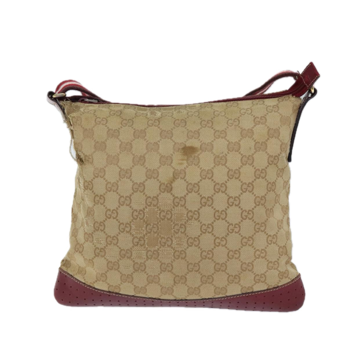 GUCCI GG Canvas Sherry Line Shoulder Bag Beige Red 145857 71790