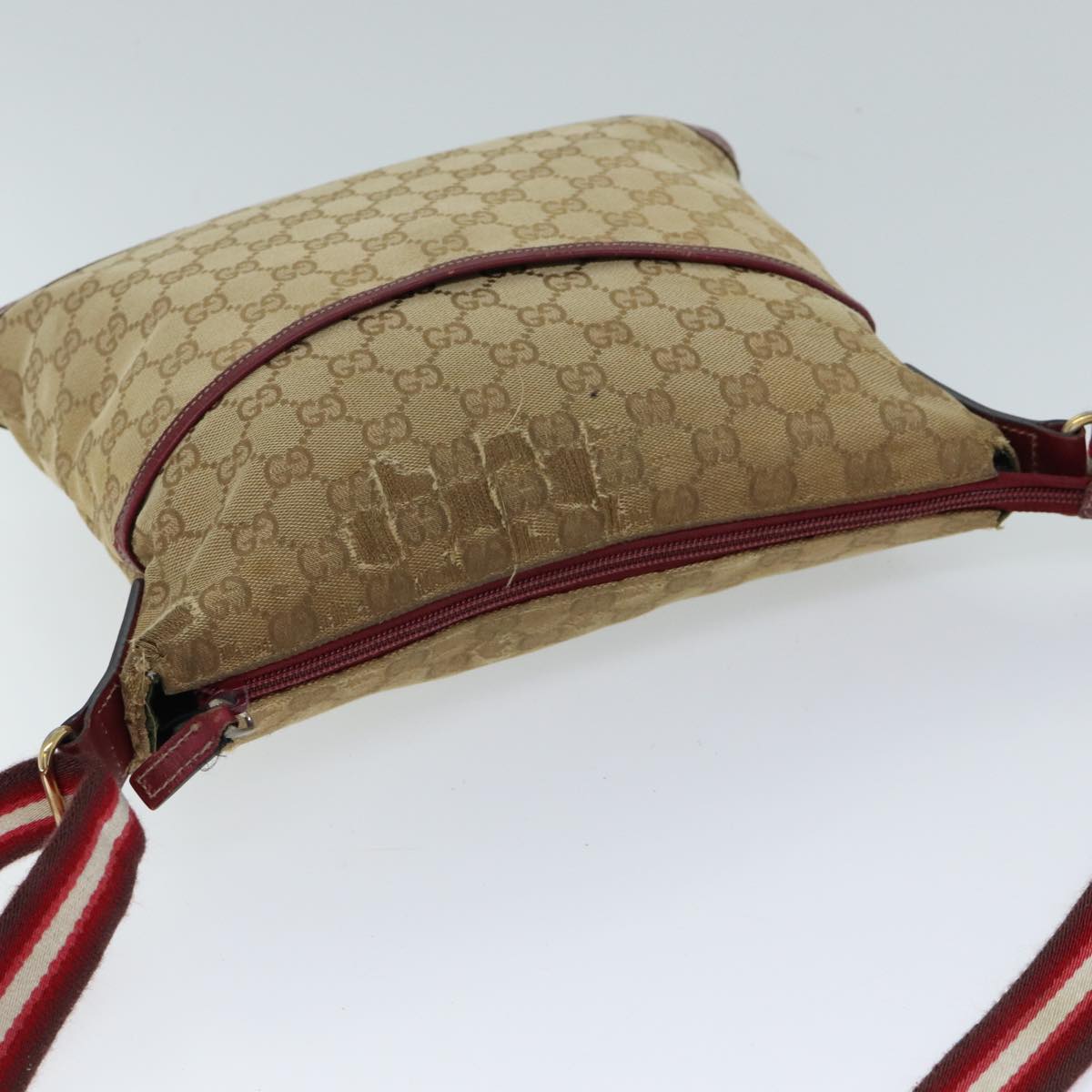 GUCCI GG Canvas Sherry Line Shoulder Bag Beige Red 145857 71790