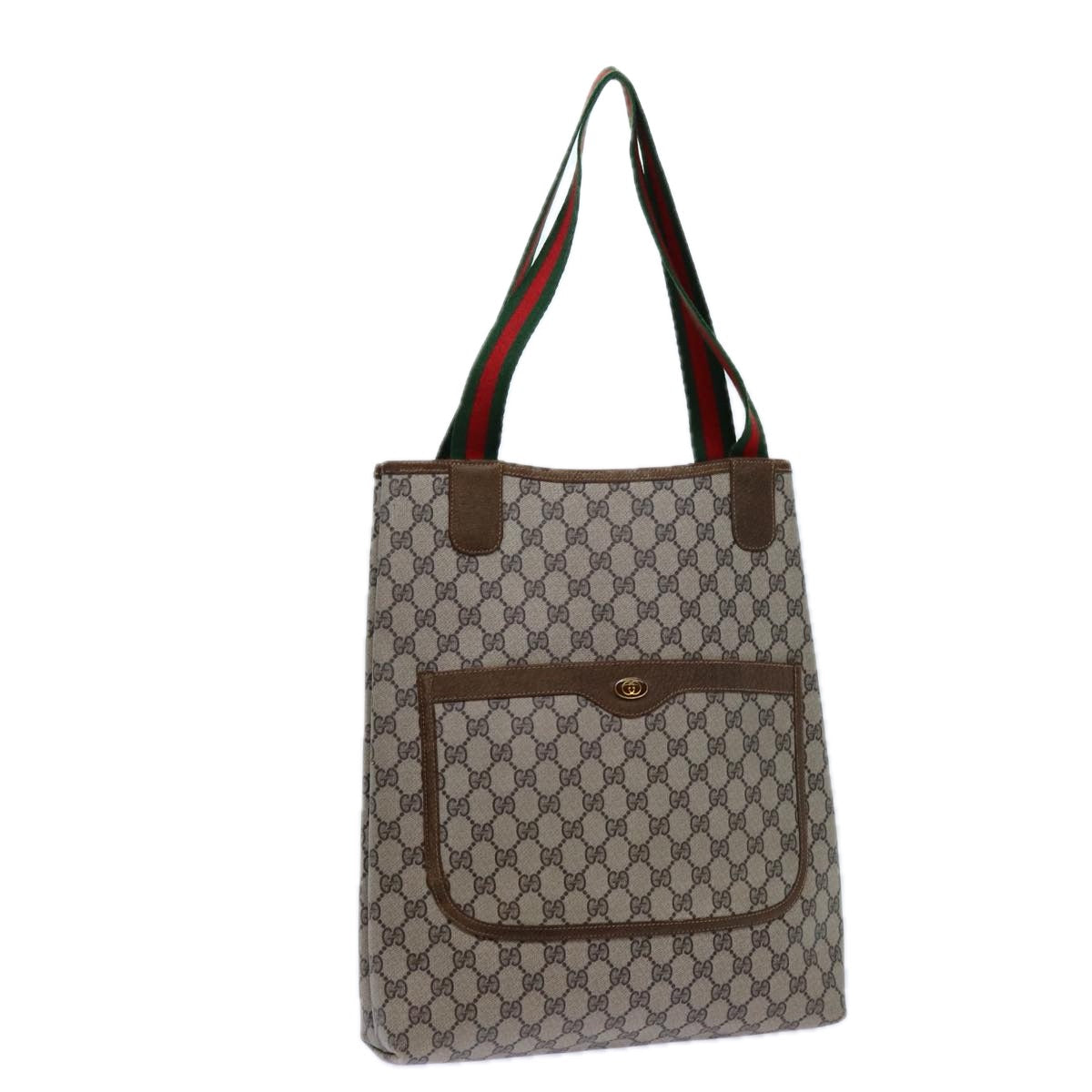 GUCCI GG Supreme Web Sherry Line Tote Bag PVC Beige Red Green 71791