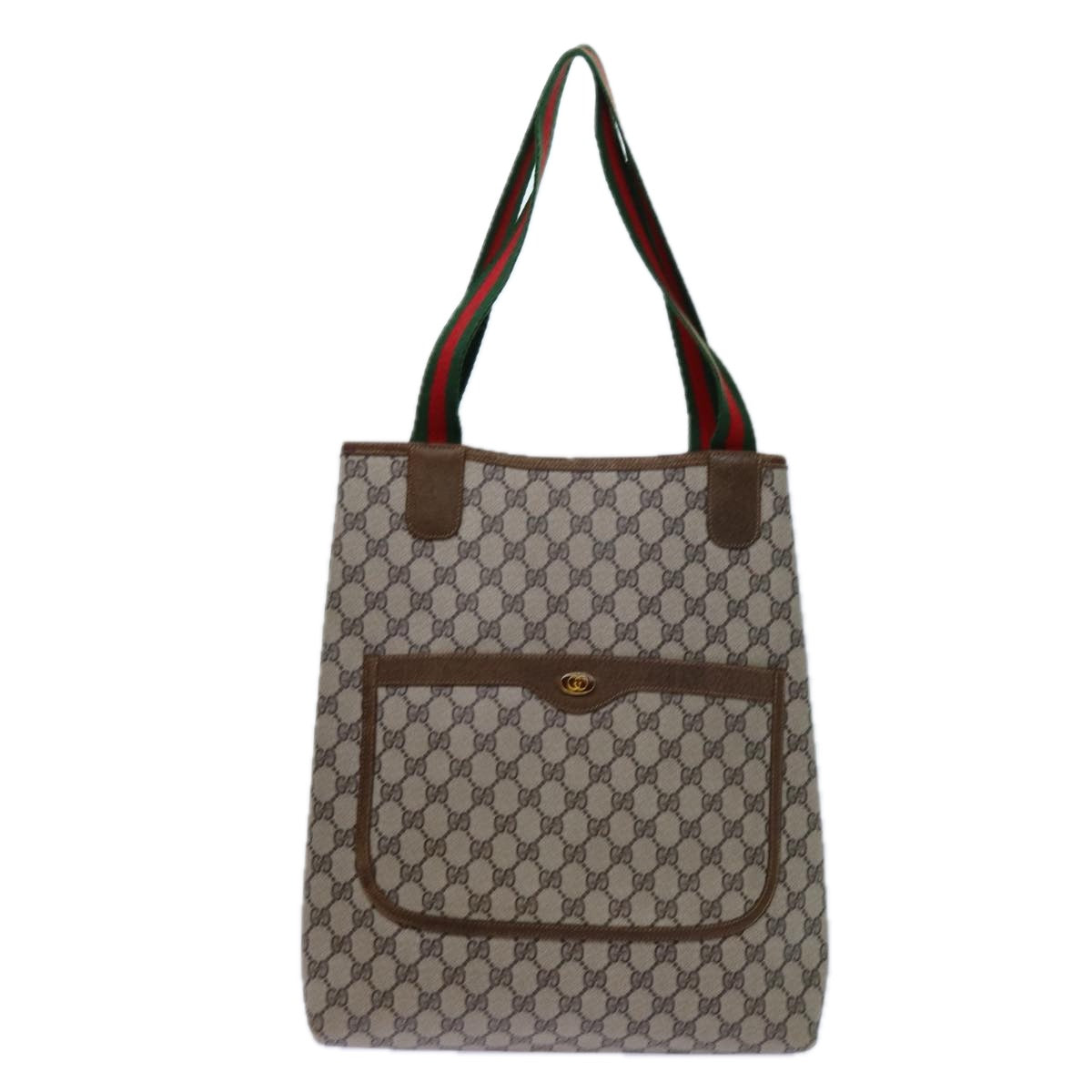 GUCCI GG Supreme Web Sherry Line Tote Bag PVC Beige Red Green 71791