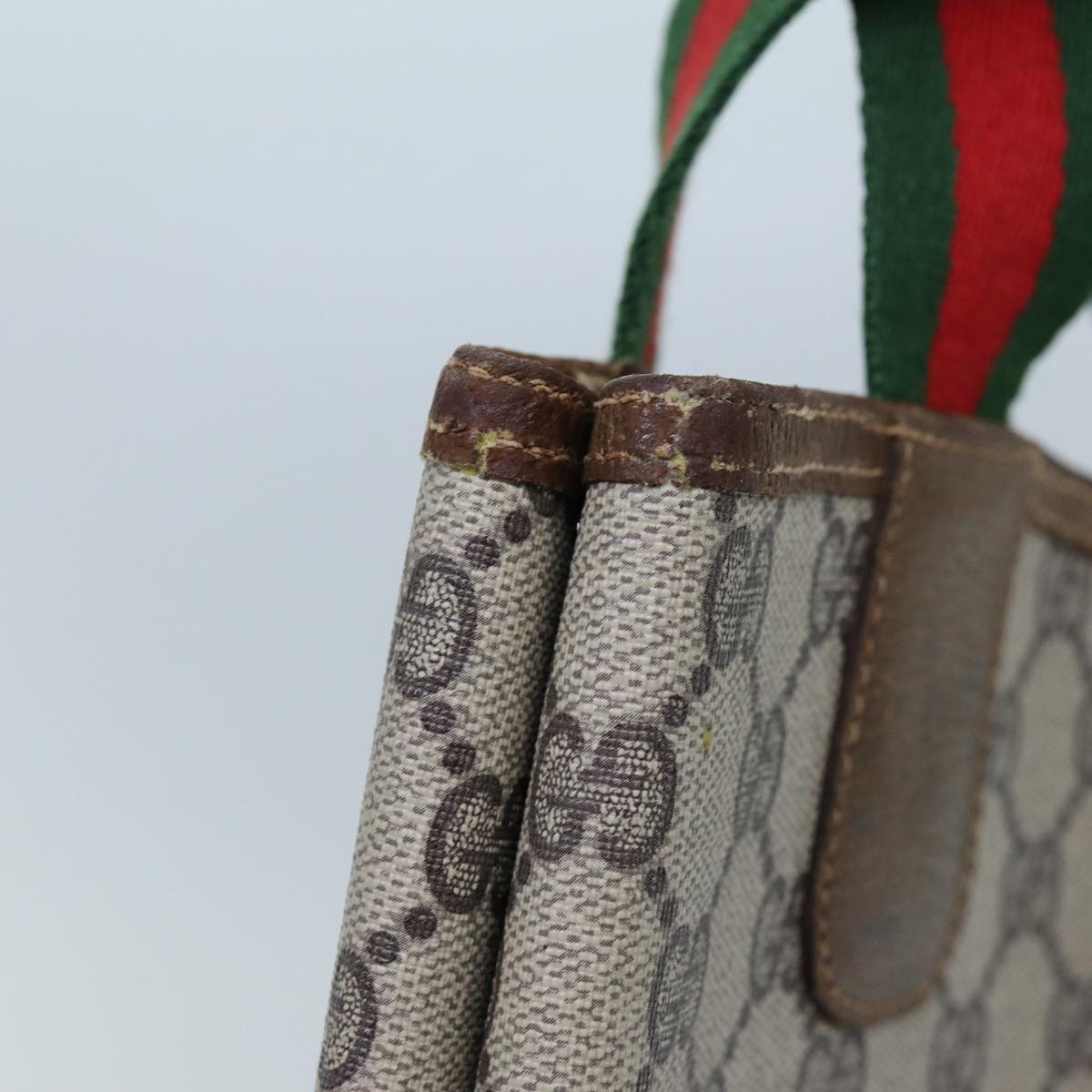 GUCCI GG Supreme Web Sherry Line Tote Bag PVC Beige Red Green 71791