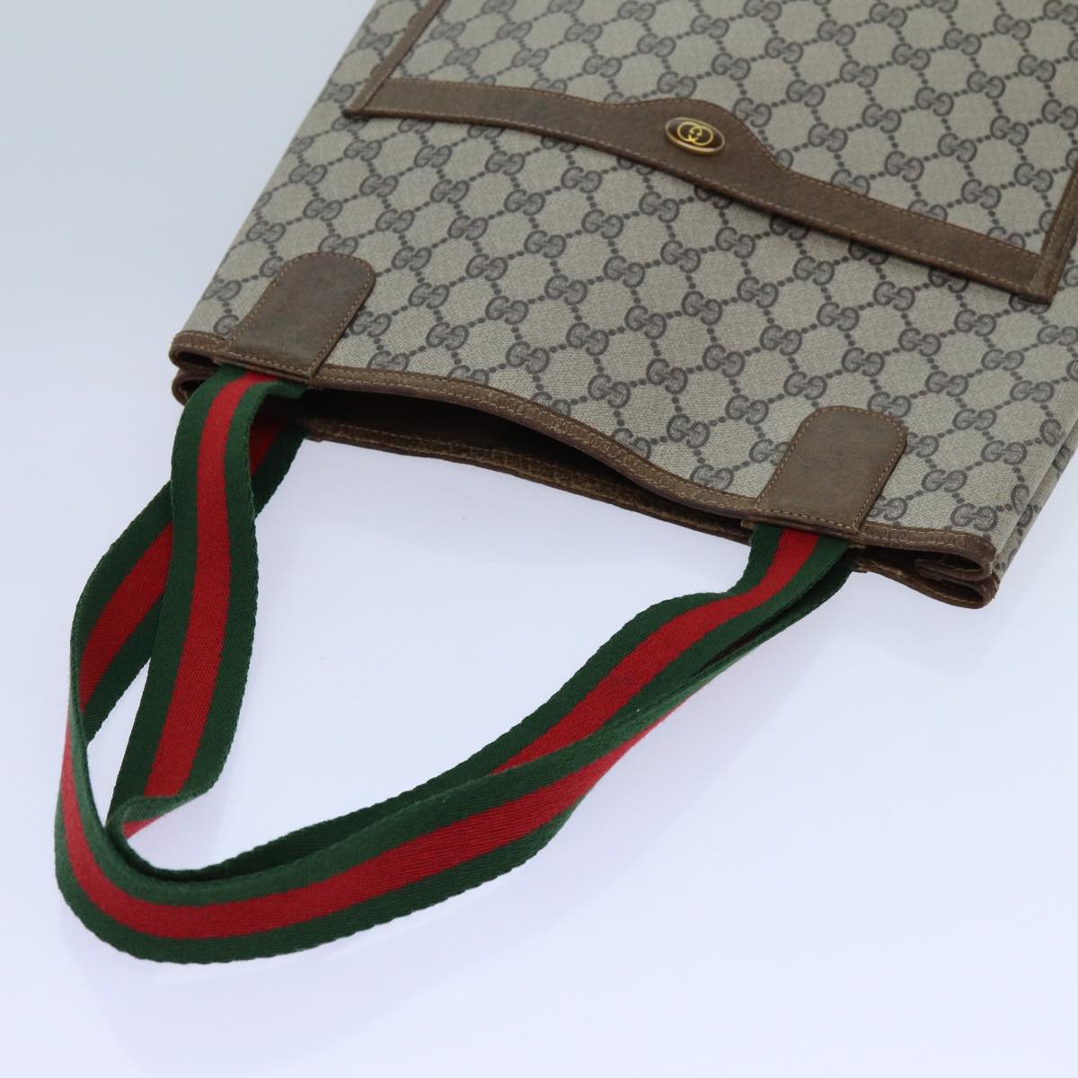 GUCCI GG Supreme Web Sherry Line Tote Bag PVC Beige Red Green 71791