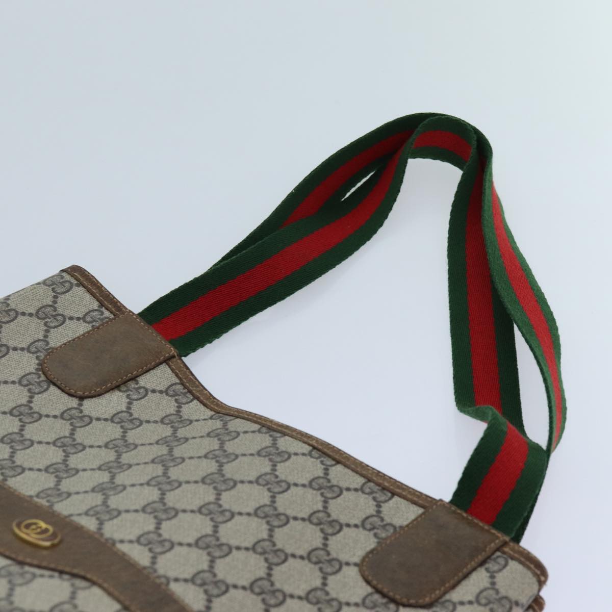 GUCCI GG Supreme Web Sherry Line Tote Bag PVC Beige Red Green 71791