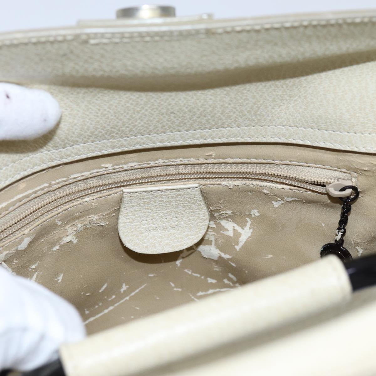 GUCCI Hand Bag Leather 2way Cream 71794