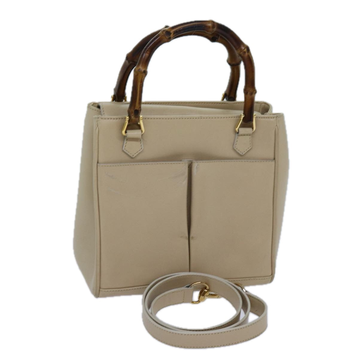 GUCCI Bamboo Hand Bag Leather 2way Beige 000 1364 0316 71795