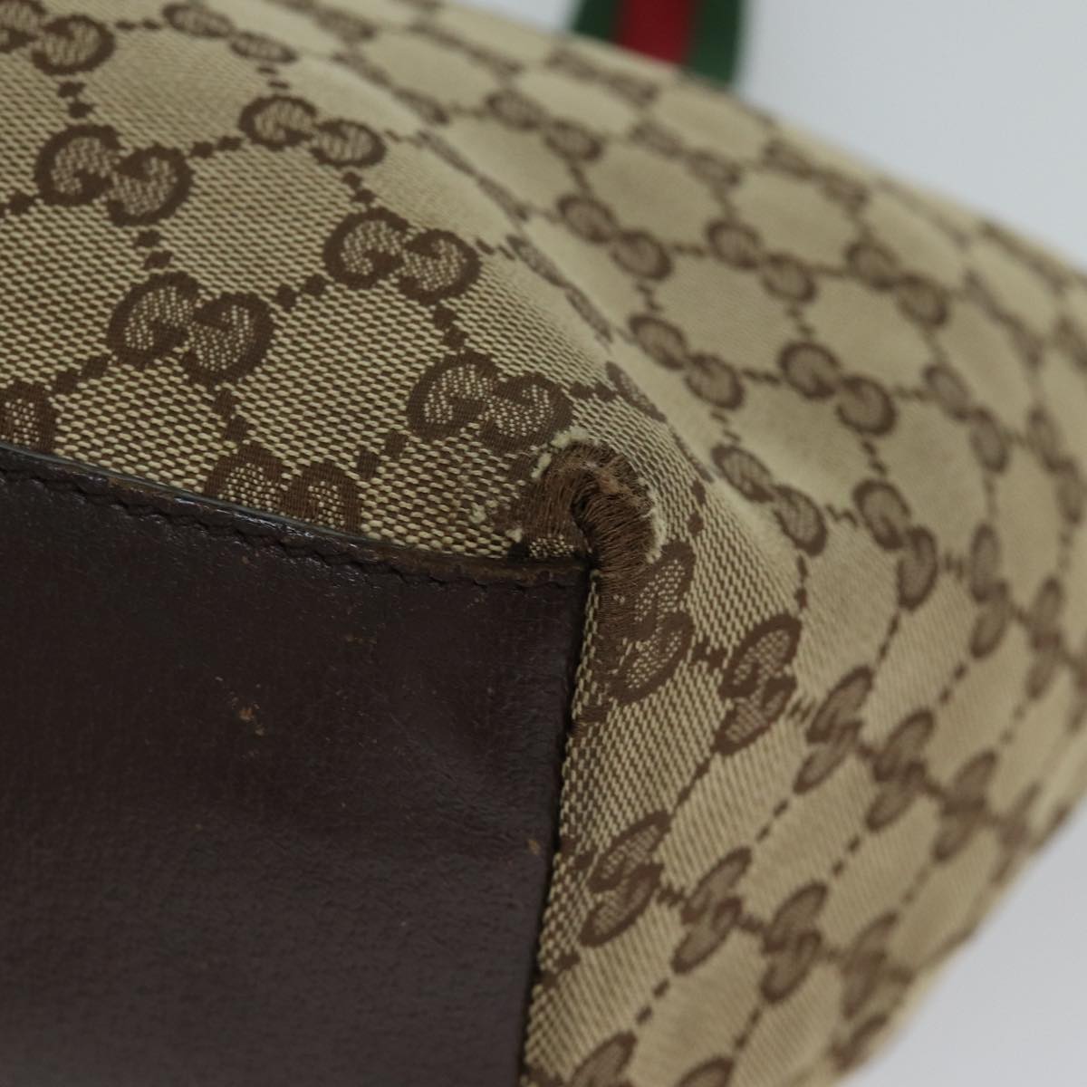 GUCCI GG Canvas Web Sherry Line Tote Bag Beige Red Green 131230 71809
