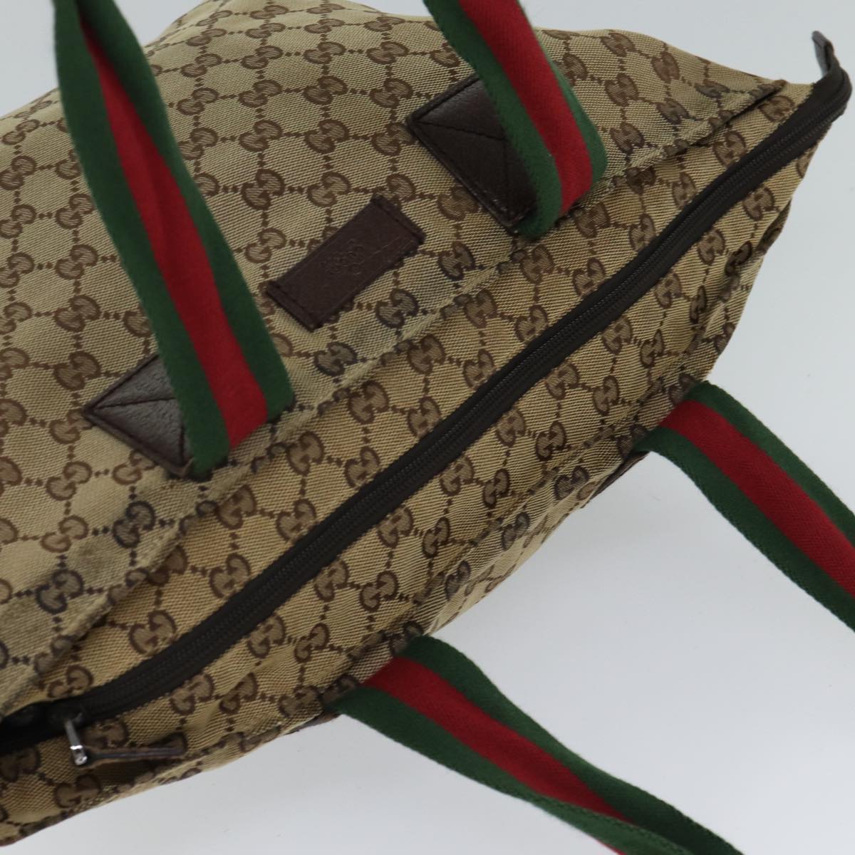 GUCCI GG Canvas Web Sherry Line Tote Bag Beige Red Green 131230 71809