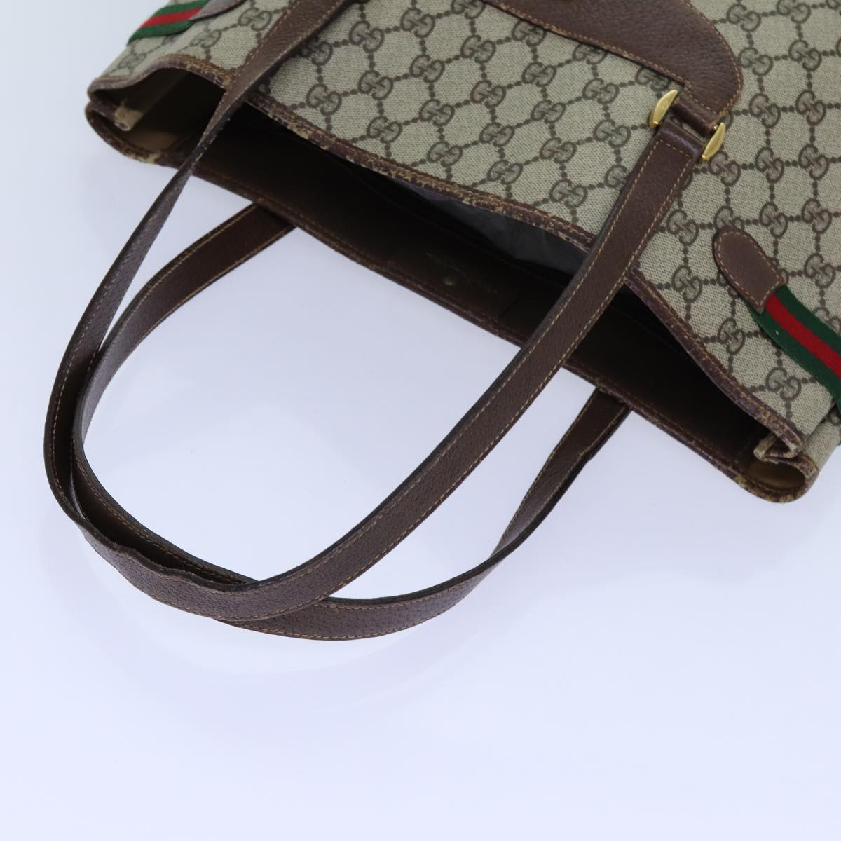 GUCCI GG Supreme Web Sherry Line Tote Bag Beige Red Green 39 02 091 71816