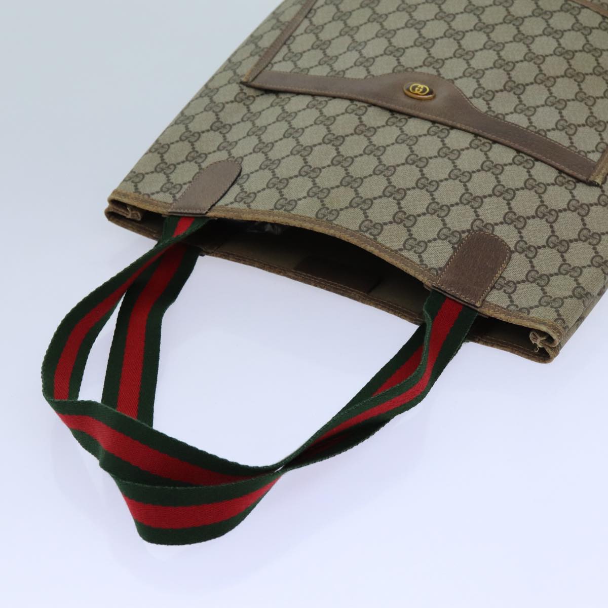 GUCCI GG Supreme Web Sherry Line Tote Bag Beige Red Green 39 02 003 71818