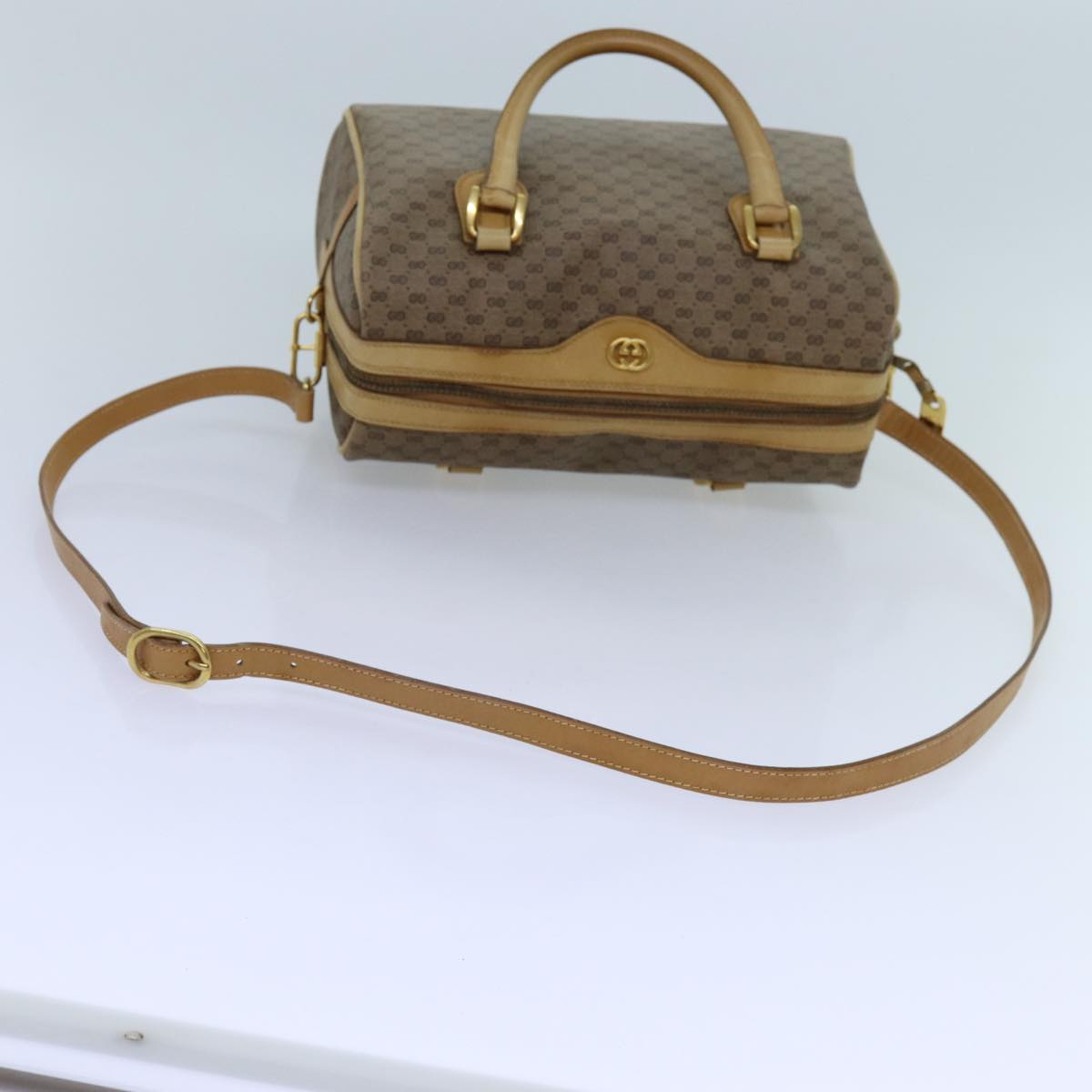 GUCCI Micro GG Supreme Hand Bag PVC Leather 2way Beige 71819