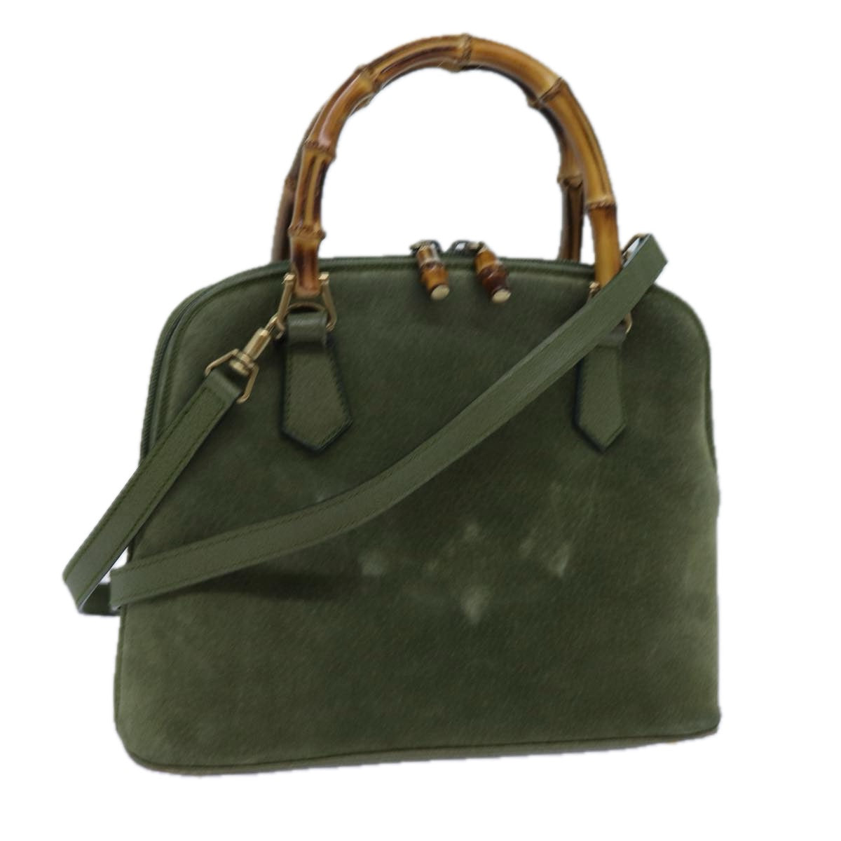 GUCCI Bamboo Hand Bag Suede 2way Green 000 1274 0290 71820