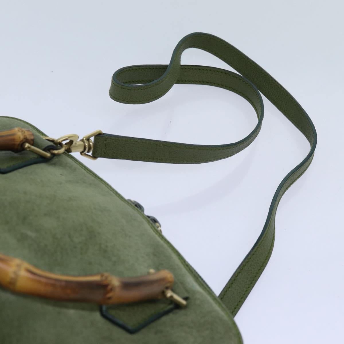GUCCI Bamboo Hand Bag Suede 2way Green 000 1274 0290 71820