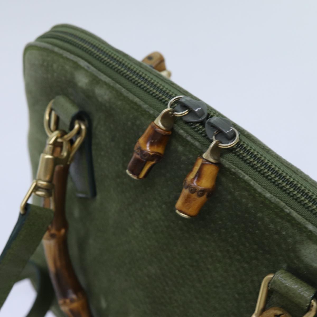 GUCCI Bamboo Hand Bag Suede 2way Green 000 1274 0290 71820