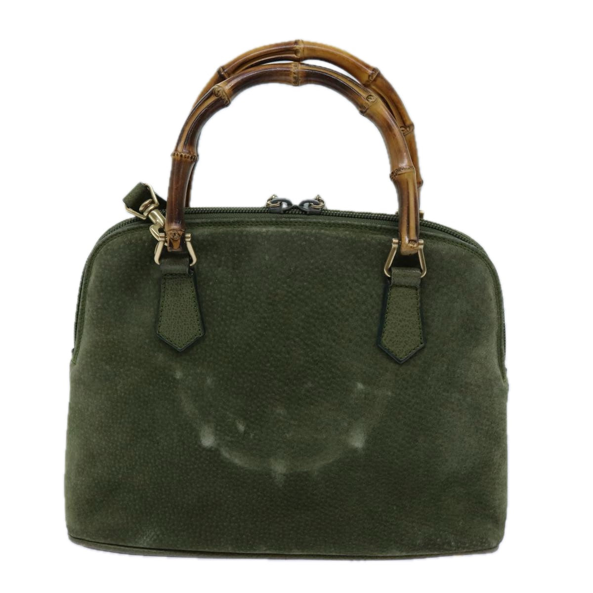 GUCCI Bamboo Hand Bag Suede 2way Green 000 1274 0290 71820