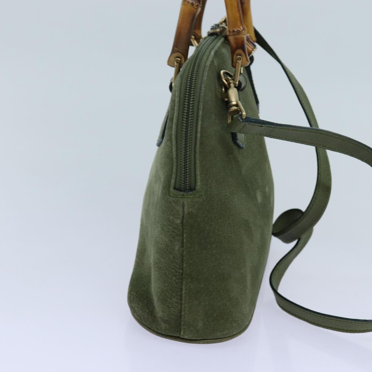 GUCCI Bamboo Hand Bag Suede 2way Green 000 1274 0290 71820