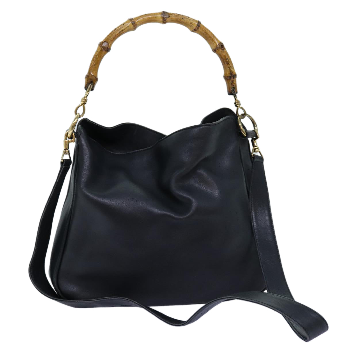 GUCCI Bamboo Shoulder Bag Leather 2way Black 71823