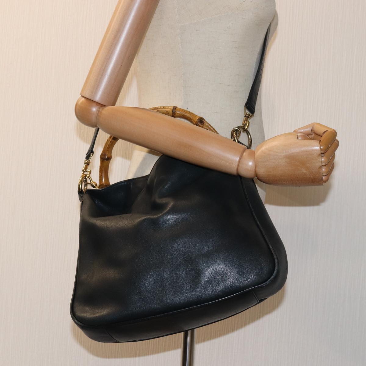 GUCCI Bamboo Shoulder Bag Leather 2way Black 71823