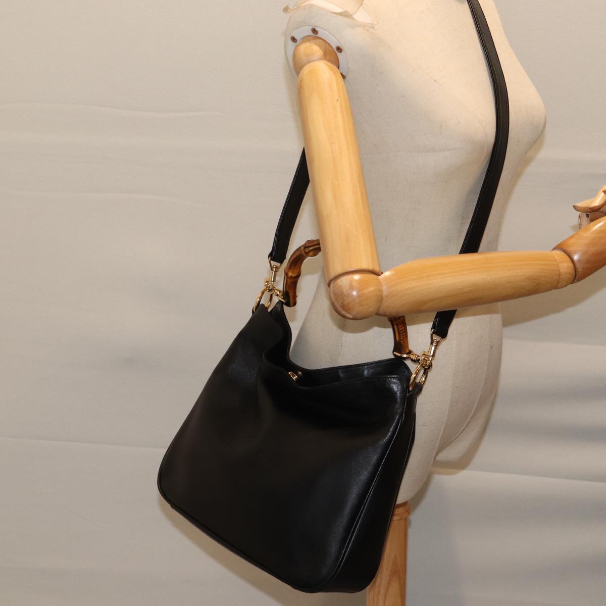 GUCCI Bamboo Shoulder Bag Leather 2way Black 71824