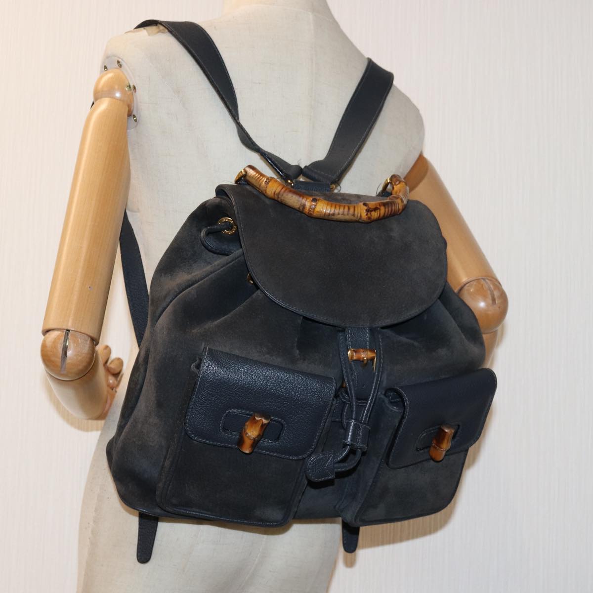 GUCCI Bamboo Backpack Suede Black 71916