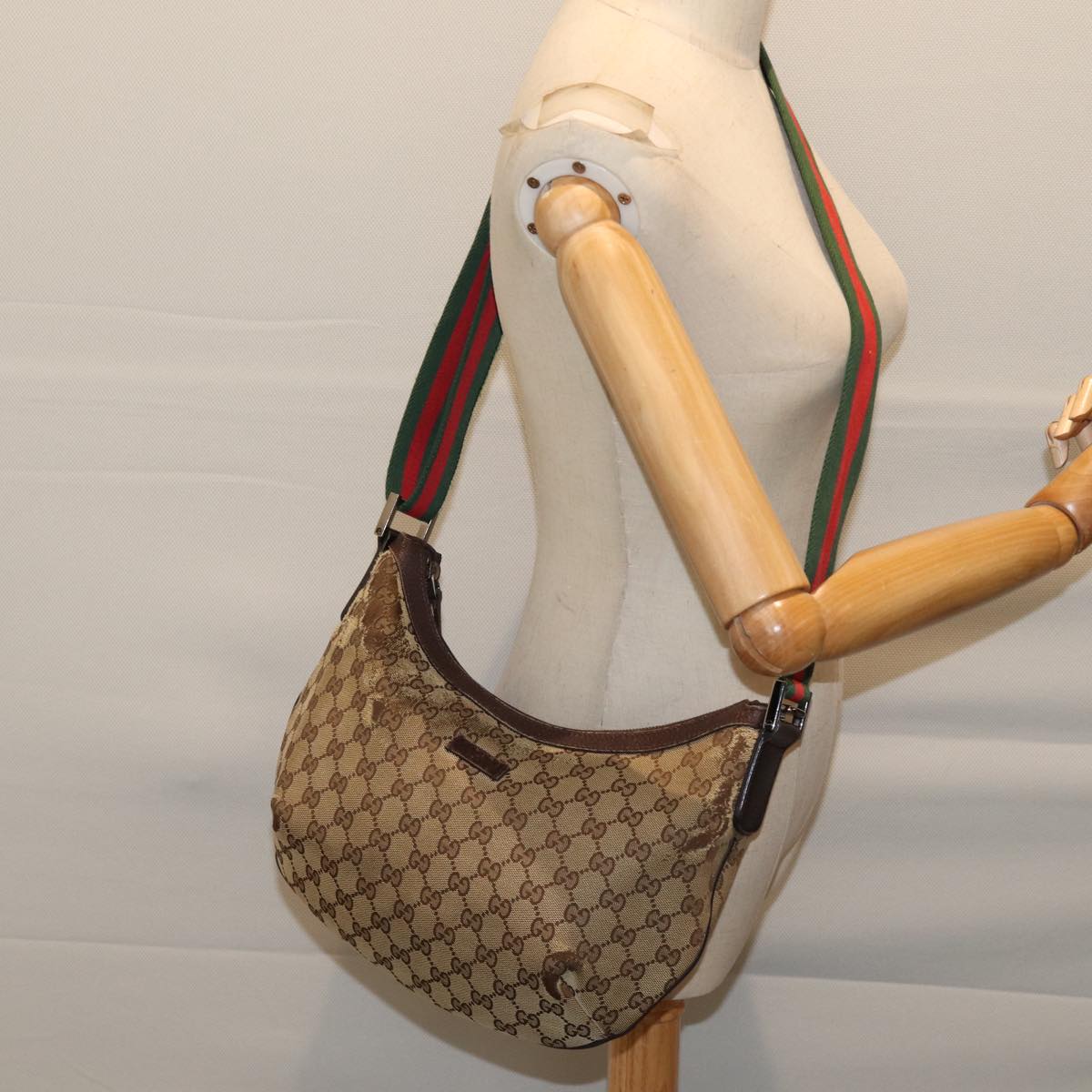 GUCCI GG Canvas Web Sherry Line Shoulder Bag Beige Red Green 181092 71918