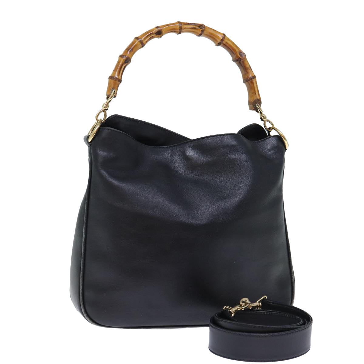 GUCCI Bamboo Shoulder Bag Leather 2way Black 001 1705 1638 71919