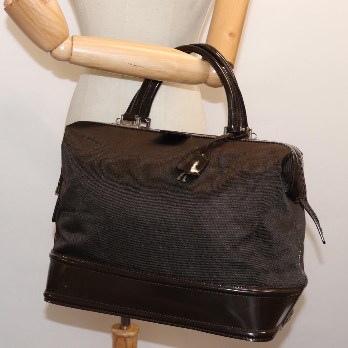 GUCCI Hand Bag Patent Nylon Brown 013 2122 2298 71922