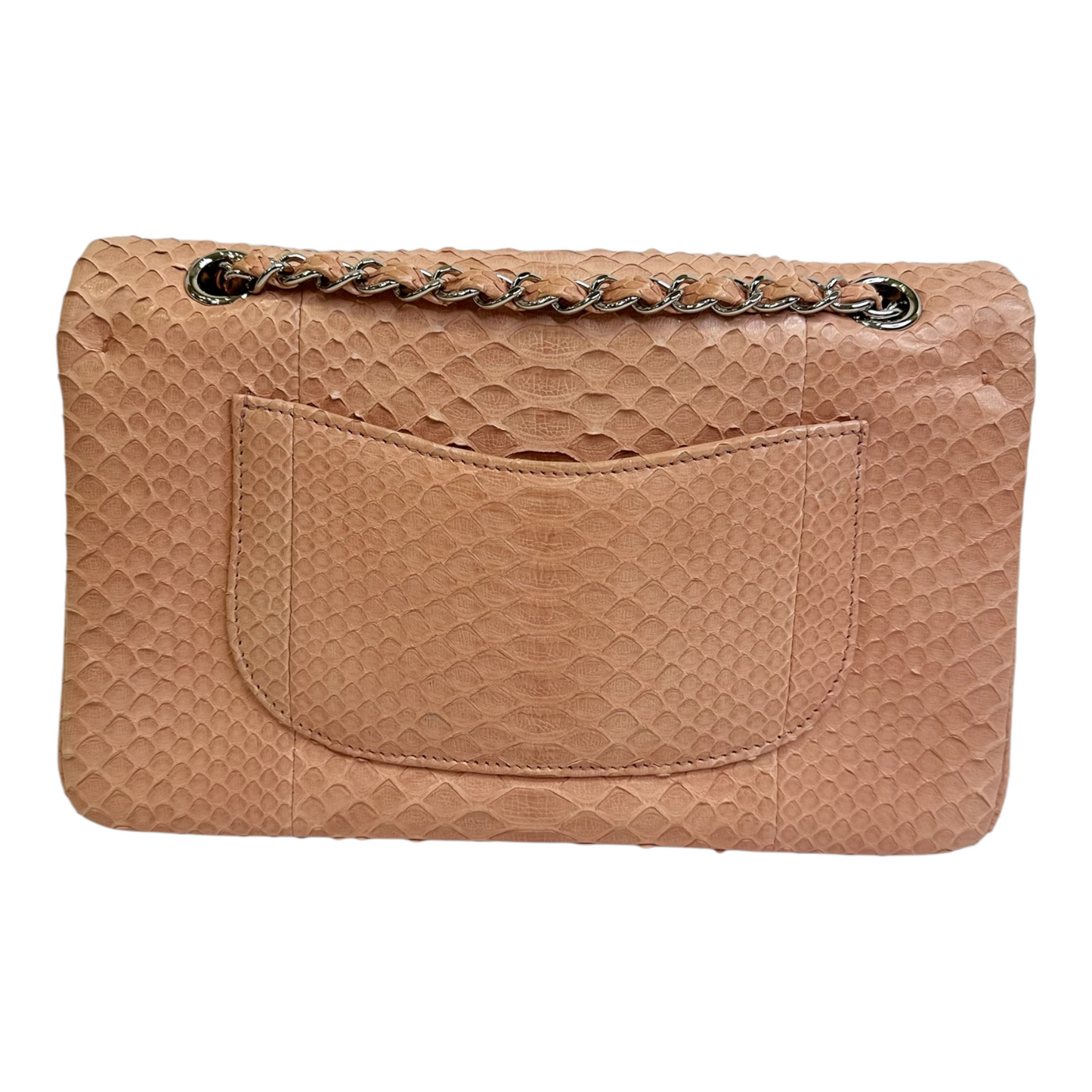 GLM-Pink Python Medium Double Flap Handbag