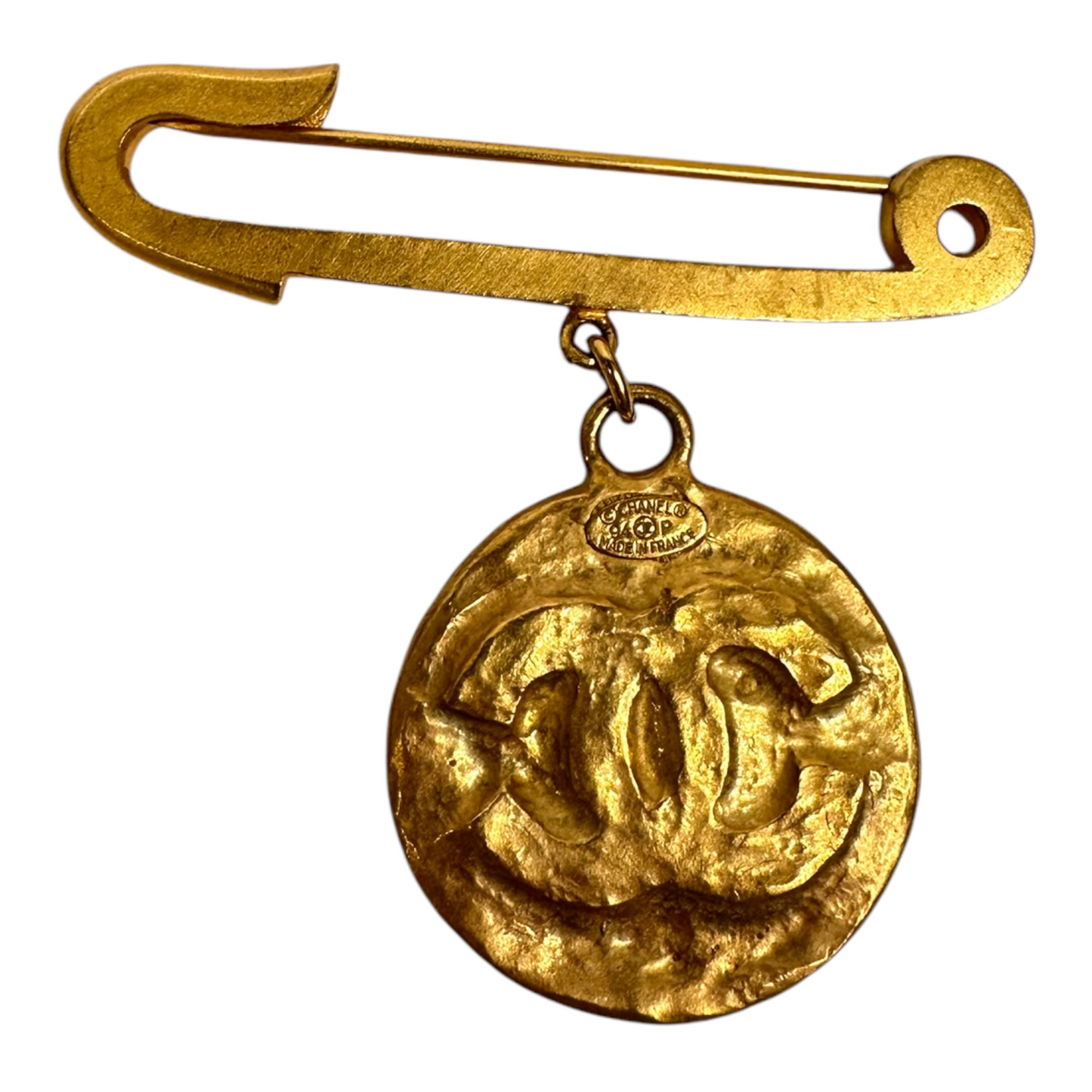 Chanel CC Safety Pin Brooch Gold