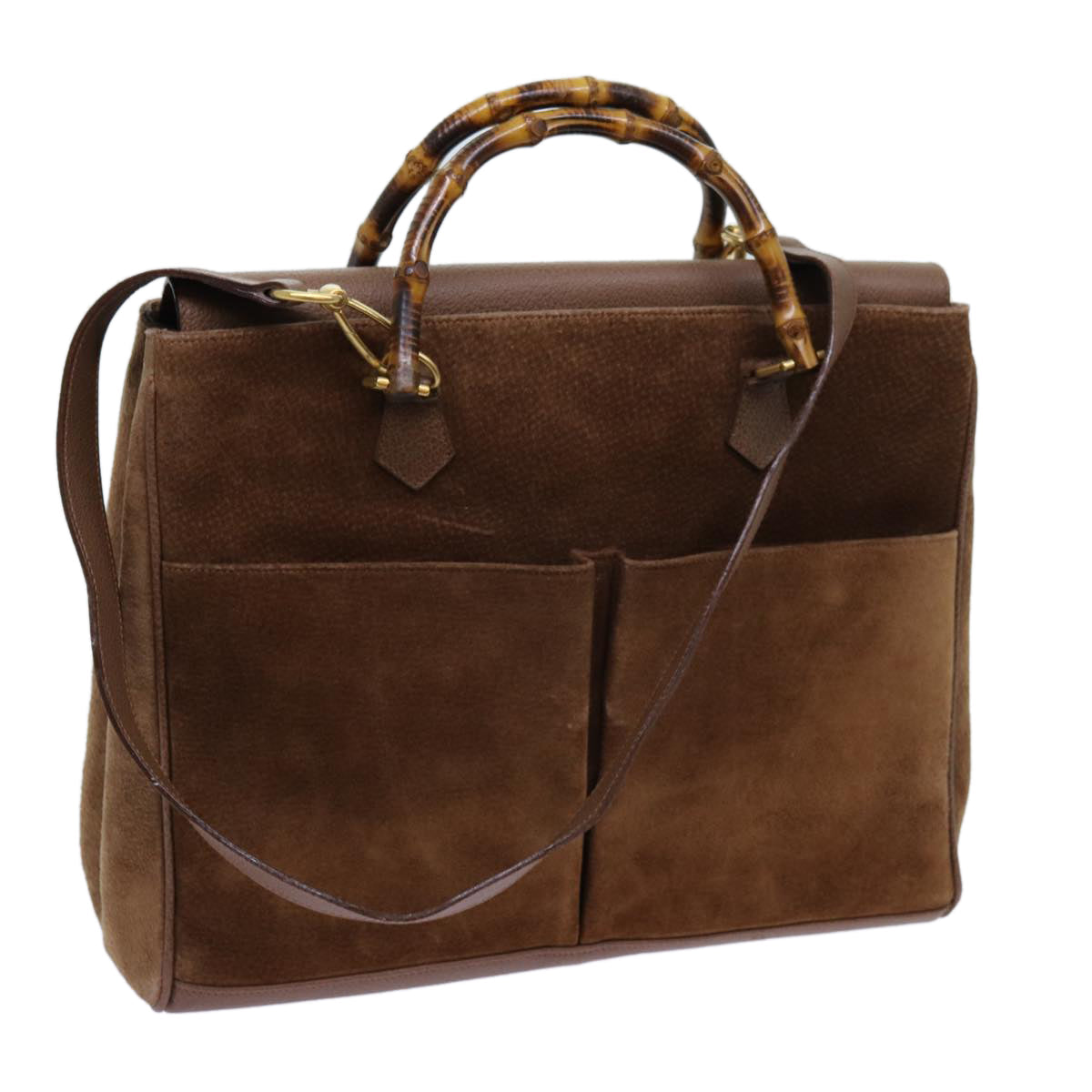 GUCCI Bamboo Hand Bag Suede 2way Brown 002 123 0322 72032