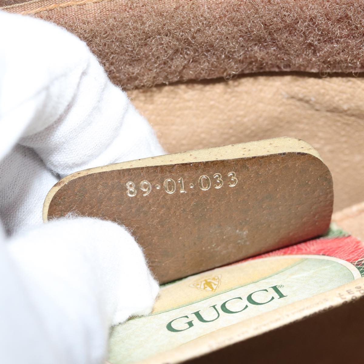 GUCCI GG Supreme Web Sherry Line Clutch Bag PVC Beige Green 89 01 033 72043