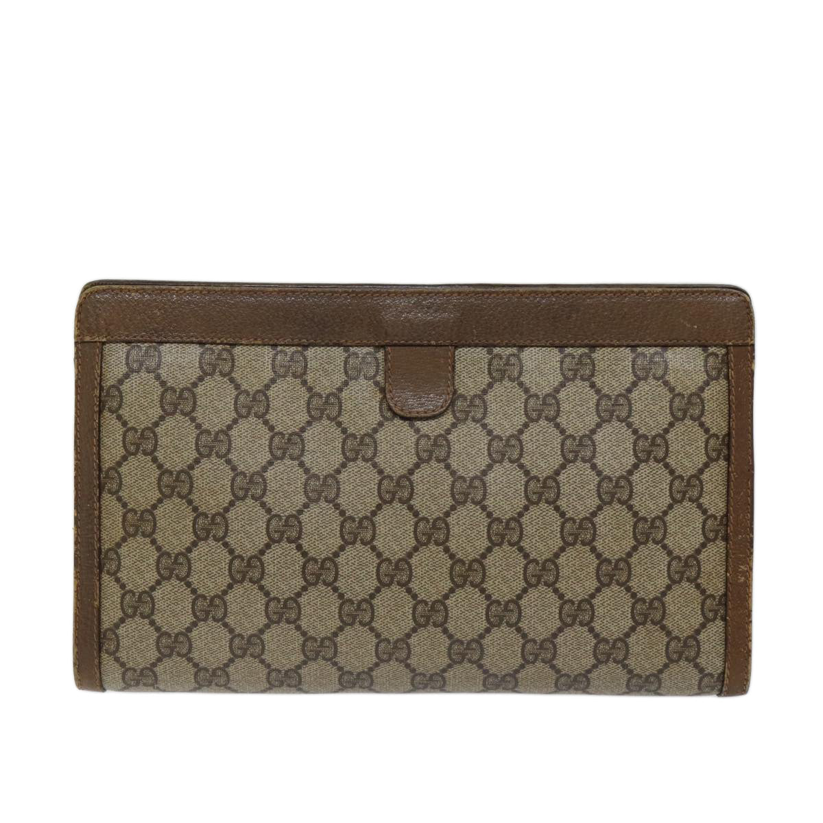 GUCCI GG Supreme Web Sherry Line Clutch Bag PVC Beige Green 89 01 033 72043