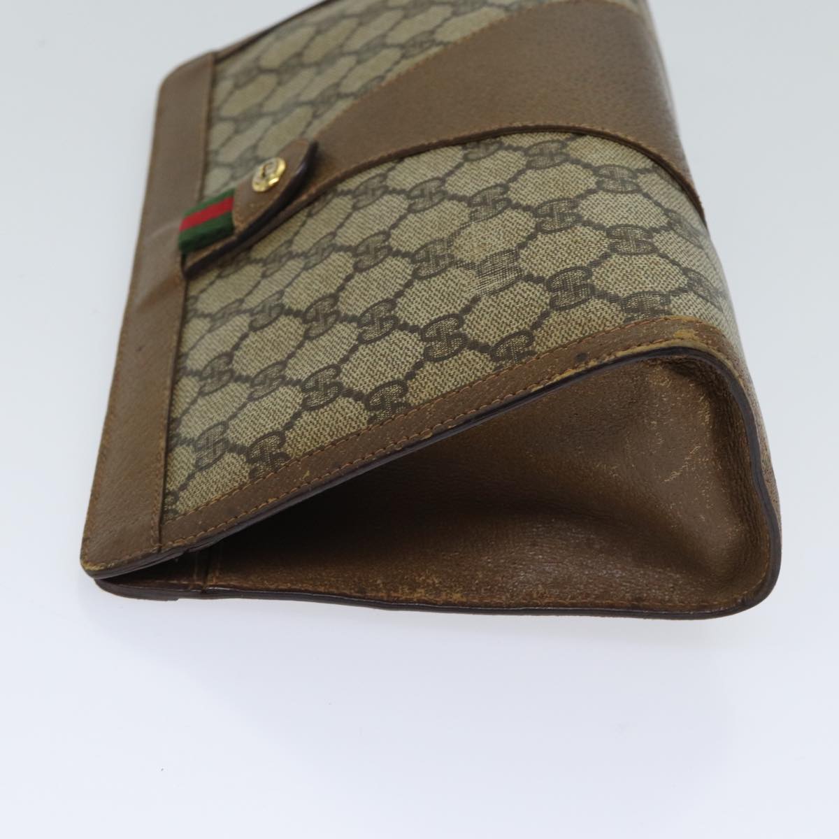 GUCCI GG Supreme Web Sherry Line Clutch Bag PVC Beige Green 89 01 033 72043