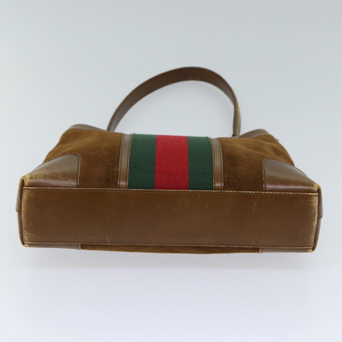 GUCCI Web Sherry Line Shoulder Bag Suede Brown Red Green 33900 72093