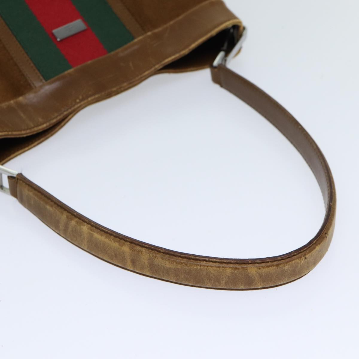 GUCCI Web Sherry Line Shoulder Bag Suede Brown Red Green 33900 72093