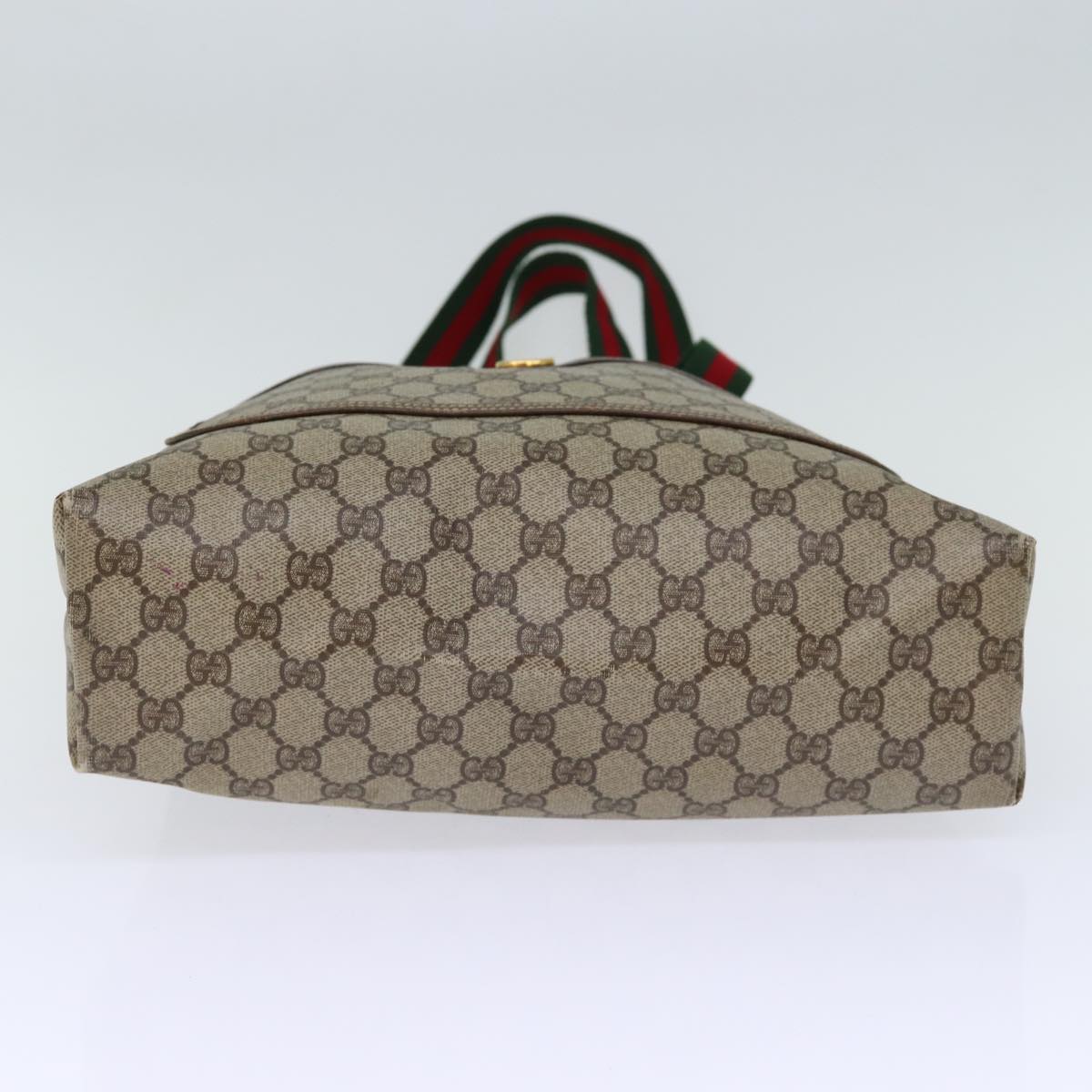 GUCCI GG Canvas Web Sherry Line Tote Bag PVC Beige Green Red 72147