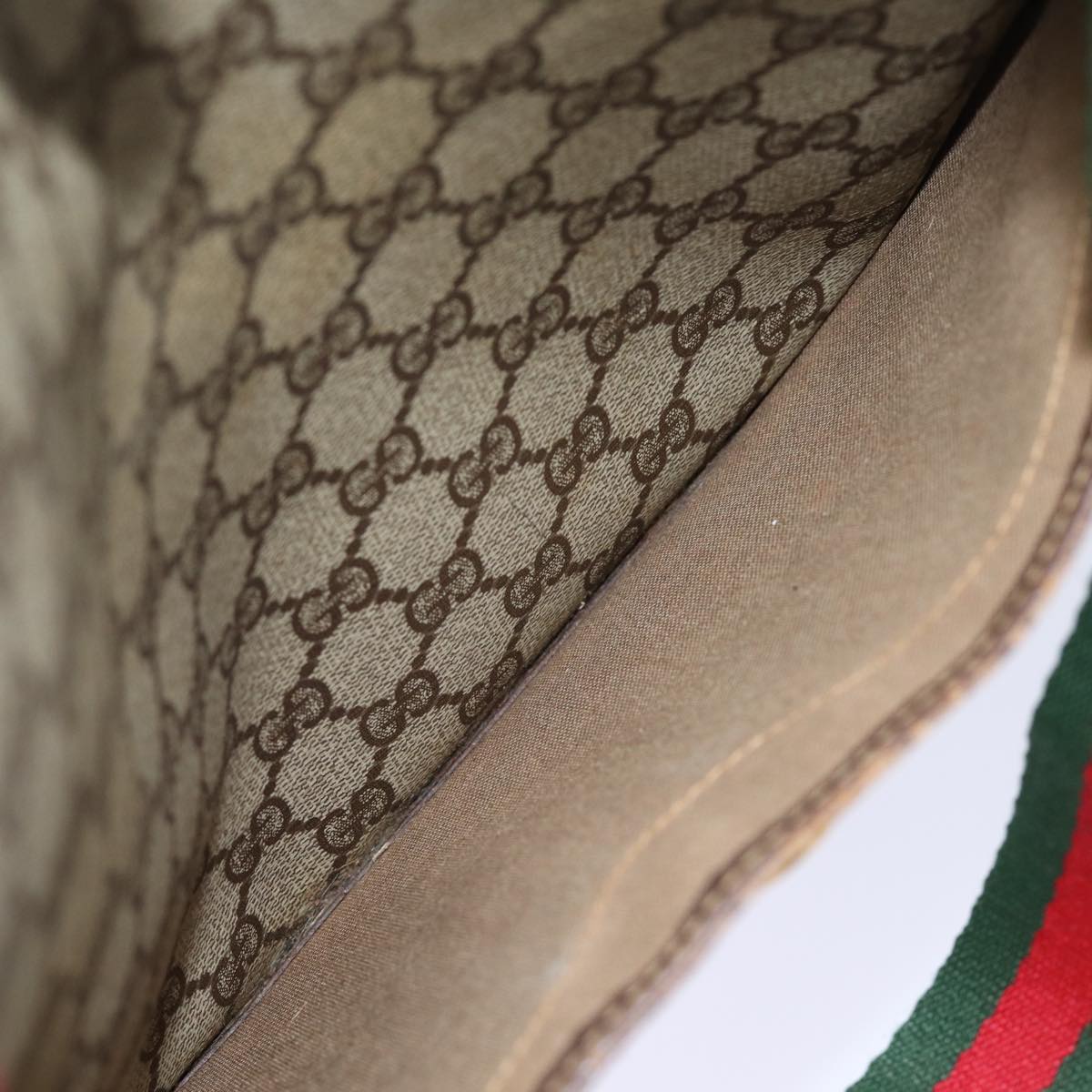 GUCCI GG Canvas Web Sherry Line Tote Bag PVC Beige Green Red 72147