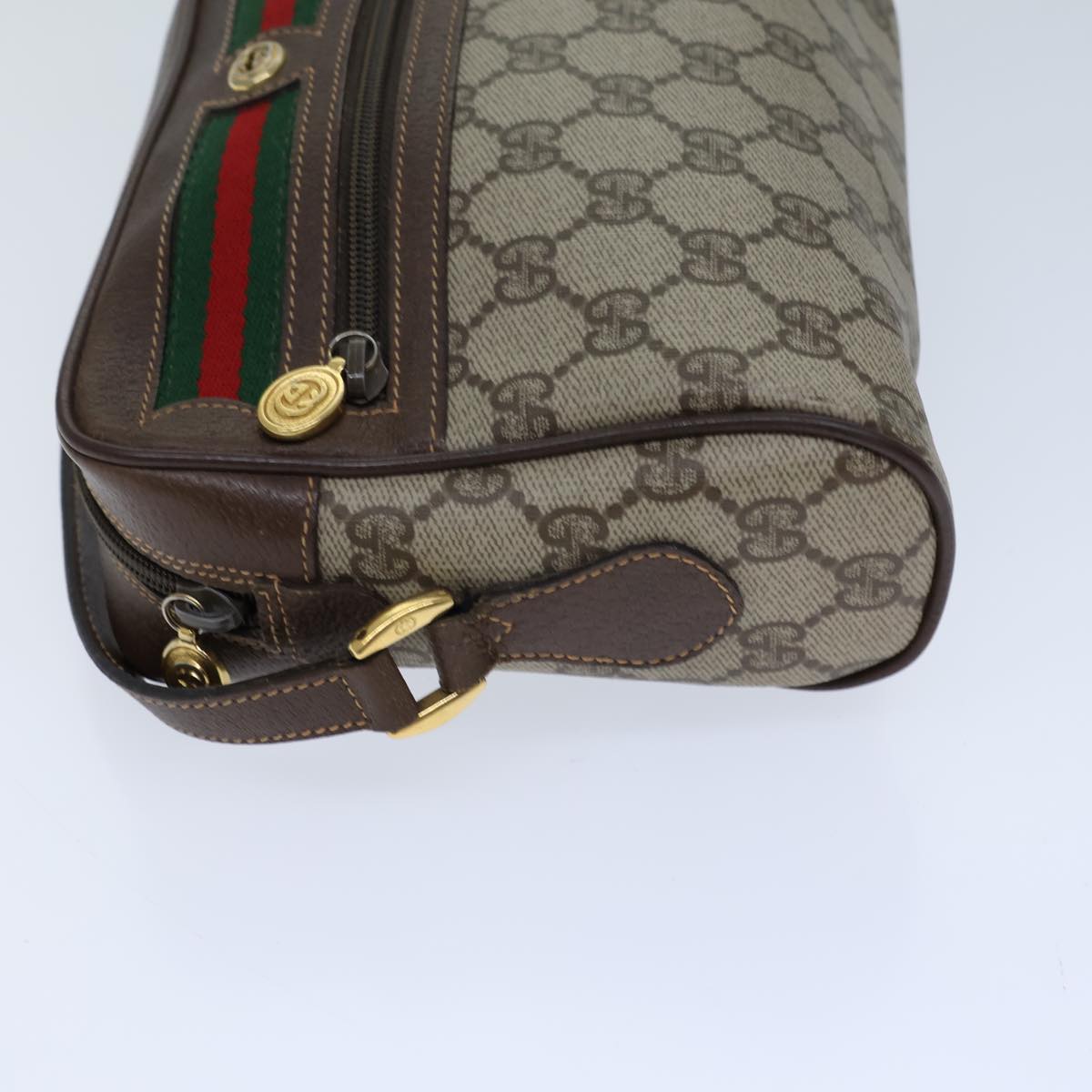 GUCCI GG Canvas Web Sherry Line Shoulder Bag PVC Beige Green Red 72150